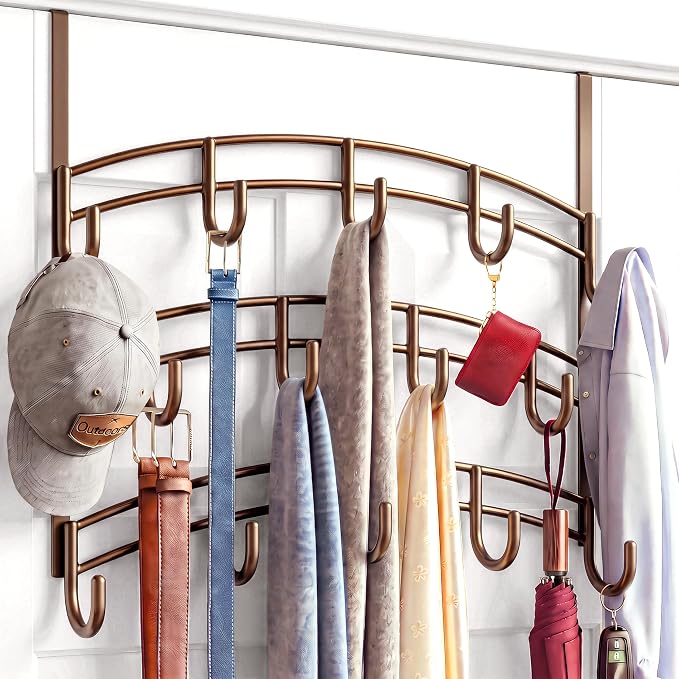 LYNK Professional® Home™ Over the Door Hooks - 14 Hook – Over the Door Coat Rack - Over the Door Hanger - Hanging Towels or Clothes - Bathroom, Bedroom, Laundry Room - Lifetime Ltd. Warranty, Bronze