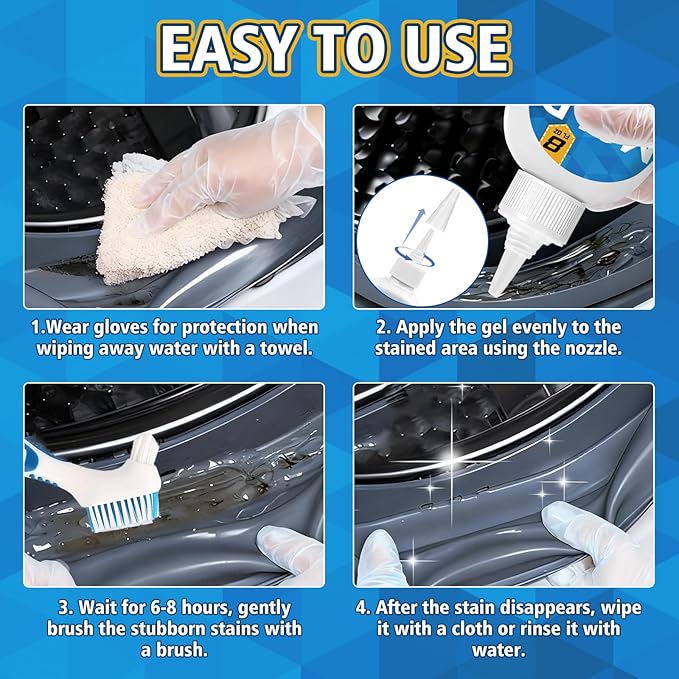 Mold Stain Cleaner Gel, 8 Fl Oz Washing Machine Cleaner with Brush, Mold Cleaner Gel for Front Loader Washing Machine Seal, Bathroom Grout, Kitchen Sink, Shower, Refrigerator Strip