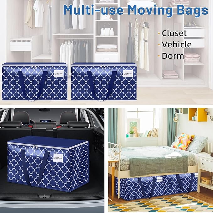 Fabspace Moving Bags, Extra Large Moving Supplies, Heavy Duty Storage Bags, Packing Bags with Reinforced Zippers & Handles, Collapsible Packing Boxes, Storage Totes for Moving, Packing, 125L, 4 Packs