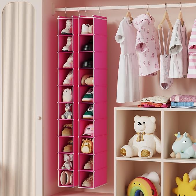 MAX Houser 10-Shelf Hanging Shoe Shelf Organizer, Hanging Shoe Storage for Closet, Slim Hanging Closet Organizer,10-Tier Narrow Hanging Storage Shelves or Closet Room-Pink