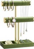 bussdis 2 Tier Bracelet Holder Display - Detachable T Bar Green Velvet Bracelet Holder, Jewelry Holder Organizer for Bracelet, Necklace, Earrings, Rings