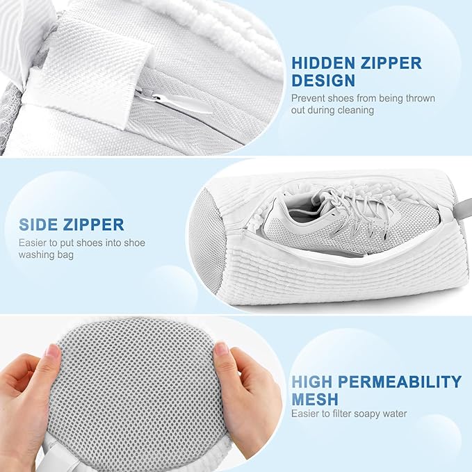 Aship Shoe Washing Machine Bag, Laundry Shoes Bag for Washer & Dryer - Reusable Shoe Cleaning Bag for Sneakers,Tennis Shoes, 360° Deep Cleaning With Self-locking Zipper for All Shoes Sizes - White,1PC