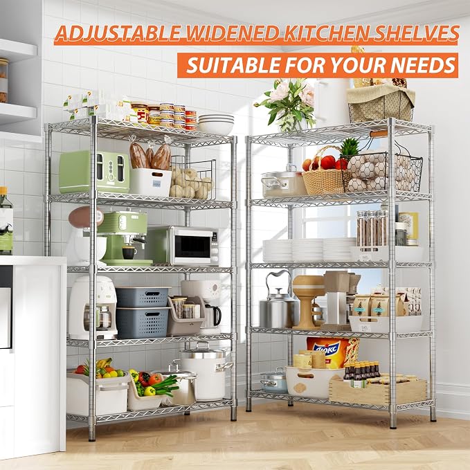 ROOMTEC 5-Tier Wire Shelving Unit,36" W*14" D*72" H, Max Load 1750LBS | Adjustable Storage Shelves, Small Garage Shelving, Metal Shelf Rack for Kitchen, Laundry, Pantry, Warehouse, Basement