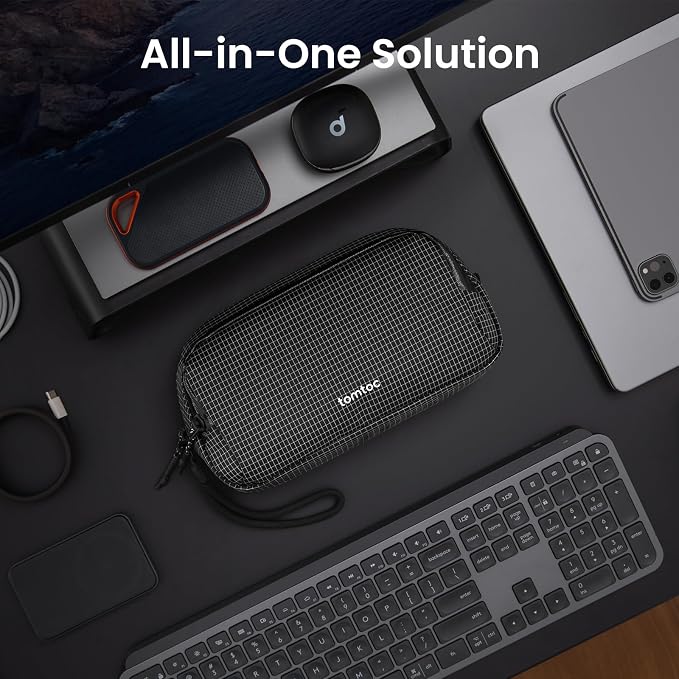 tomtoc Electronic Organizer Travel Case Performance, Dual Compartment Bag | Water Resistant Cable Organization Storage for Charger, Cord, Phone, Hard Drive, Power Bank, Accessories Travel Essentials