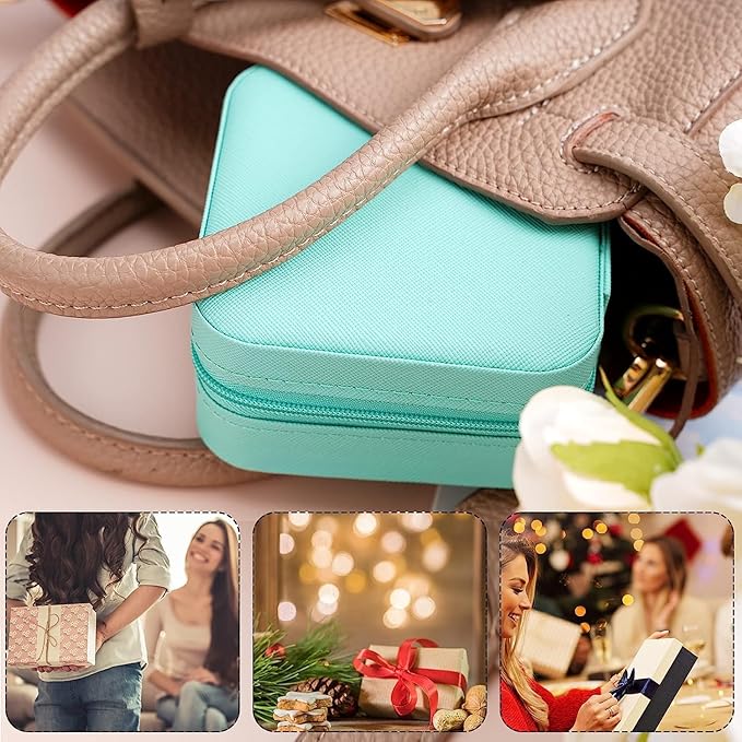 Neveika Mini Jewelry Box Leather Jewellery Ring Organizer Case Storage Gift Box Girls and Women (4pcs blue).