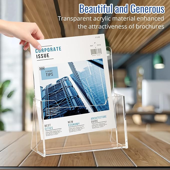 Acrylic Brochure Holder 8.5 x 11 inch 6 Pack, Flyer Holders Display Stand | Clear Plastic Displaying Literature, Magazine, Pamphlet, Booklet, Journals, Display Stand, Desk Holder, Countertop Organizer