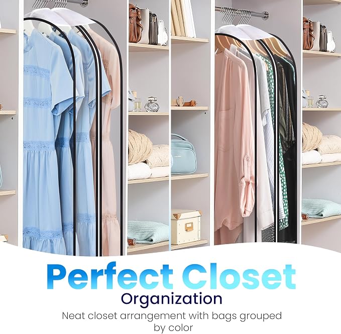 Handy Laundry Clear Garment Bags for Hanging Clothes, 50" Suit Bags with 10" Gusset, Heavy Duty Closet Storage Covers for Coats, Dresses, Shirts, Jackets, Dustproof & Breathable, 1 Pack
