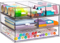 3 Tier Stackable Desk Organizer with 6 Drawers, YOCOMEY Plastic Desktop Storage Box Drawers, Detachable Makeup Storage Office Stationery Supplies Organizer for Office School (All Clear)
