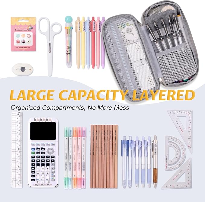 EASTHILL Big Capacity Pencil Pen Case Office College School Large Storage High Capacity Bag Pouch Holder Box Organizer (Gray)