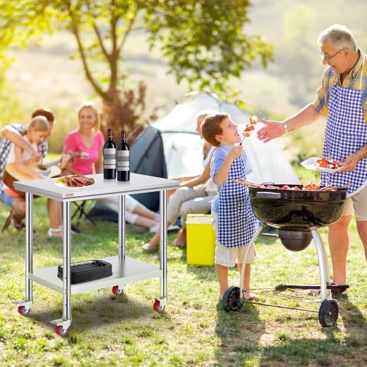 Vevor Mophorn Stainless Steel Work Table 36x24 Inch with 4 Wheels, Casters Heavy Duty Food Prep Worktable for Commercial Kitchen Restaurant, Silver | with 4 Wheels, for Commercial Kitchen Restaurant, Silver