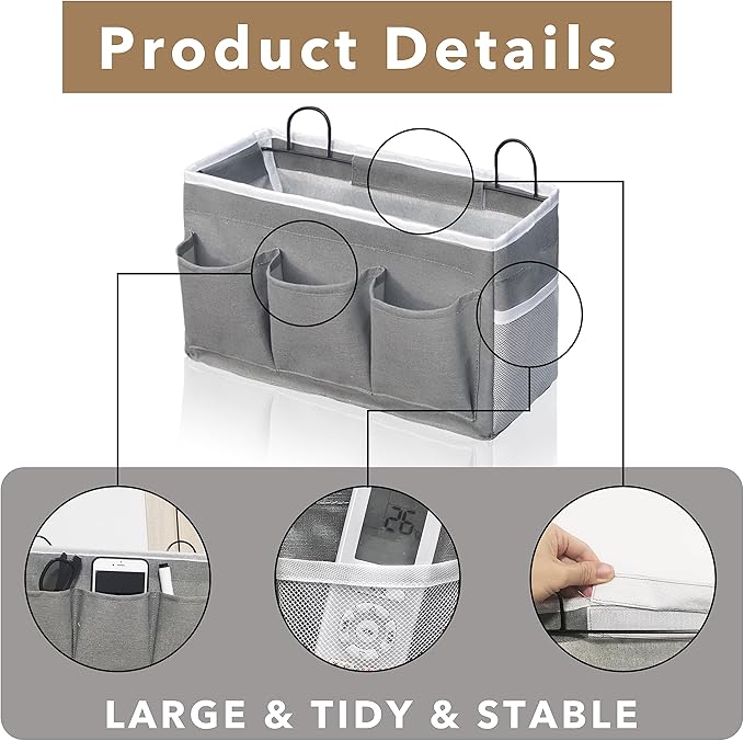 Kanrichu Wall Hanging Organizer Bag, 2-Pack Linen Storage Baskets with Pockets, WallHanging Storage Basket for Bedroom, Kitchen, Office, RV Camper (Gray)