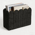 Black Paper Rope Magazine Holder, Tall Narrow Scalloped Basket | Handwoven Black Paper Rope Basket for Magazine Storage, Book Basket, Mail Organizer, File Holder 15"L x 6"W x 11"H