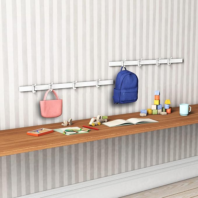 Modern Aluminum Wallmount Organizer, 32.3" Rail with Adjustable 4 Hooks, Wall Rail (Ivory) (Black, 32.3" Rail with 4 Hooks)