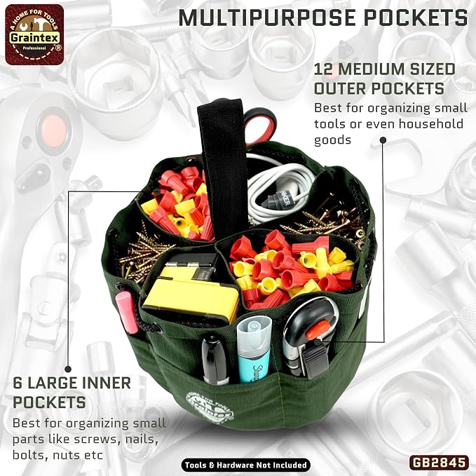 Graintex 18 Pocket Grab Bags Set of 3 Pcs Rip-Stop Canvas, Drawstring Closure, Small Parts Organizer Bag, Small Tools, Screws, Parts, Parachute Tool Bag, Parachute Tool Organizer for Essential Items