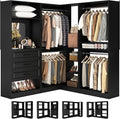 Unikito Closet System with Drawers，86”Modular Corner Closet Organizer System with Mirror，Freestanding Wood Wardrobe Organizer with Hanging Rods & Adjustable Shelves, Walk in Closet Tower, Black