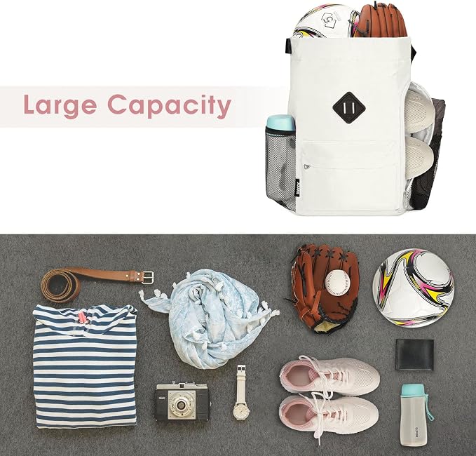 WANDF Drawstring Backpack with Shoe Compartment, Sports Gym Bag | Multi-Pocket Storage, Water-Resistant Fabric, Cinch String Bag