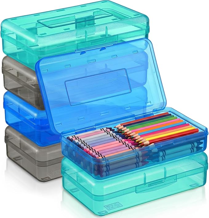 Blulu 6 Pack Large Plastic Pencil Case Box Clear Pencil Boxes Bulk Hard Crayon Box Storage with Snap Lids 8.1 x 4.7 x 2.2 Inch Painting Organizer Classroom Stationery School Supplies (Soft Color)