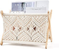 Mkono Macrame Magazine Holder, Boho Woven Book Rack Basket, 14" L x 10" W | Boho Decor, Mail Paper Vinyl Storage, Living Room Bedroom Bathroom Nursery Dorm Office, Handwoven,Space-Saving, Ivory