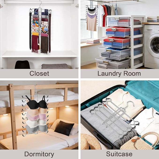 10 Tiers Scarf Organizer for Closet, 360° Swivel Scarf Hanger Hijab Holder Organizer Holds 30 Scarves Ties, Space Saving Hanger Closet Organizers and Storage for Shawl Belt Bra Tie Legging, Silver