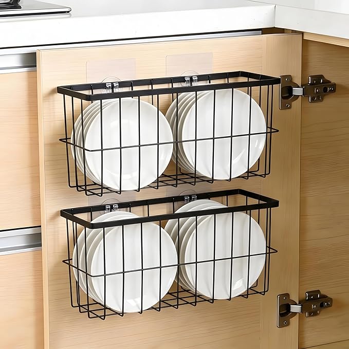 FAMNONE 2-Pack Adhesive Cabinet Door Organizer, 5.9" Inside Cabinet Storage | Lid Organizer for Cabinet, No Drill Wall Mounted Storage Box for Pantry Door, Kitchen & Bathroom Space Saving Organizer