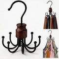 Multi-Purpose Swivel Hook, 8 Prong Design, Wood and Metal for Neckties, Belts, Bands, Bags, Bags, Key Organizer (2)