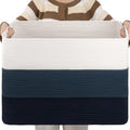 OIAHOMY 108L Large Cotton Rope Basket, Rectangle Woven Baskets for Storage, Nursery Blanket Storage Living Room, Toy Basket With Handle-25”x16”x16”-Gradient Blue