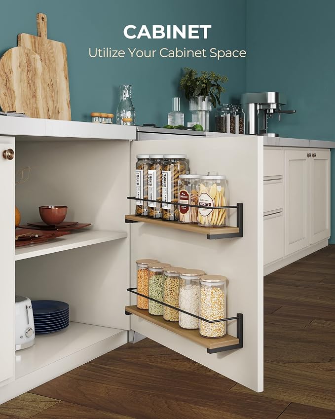 OROPY Wooden Spice Rack Wall Mounted, Over the Stove, Kitchen Wall, 2 Pack | Space-Saving Hanging Rack, Rustic Spice Rack Organizer for Cabinet, for Spice Jars & Seasonings