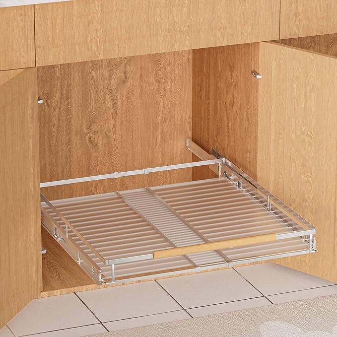 SANNO Expandable Pull Out Cabinet Organizer,Slide Out Pantry Shelf for Kitchen Cabinet or Under Sink,Extendable Width16.1 to 26.4" W,Chrome Finish,3Pack