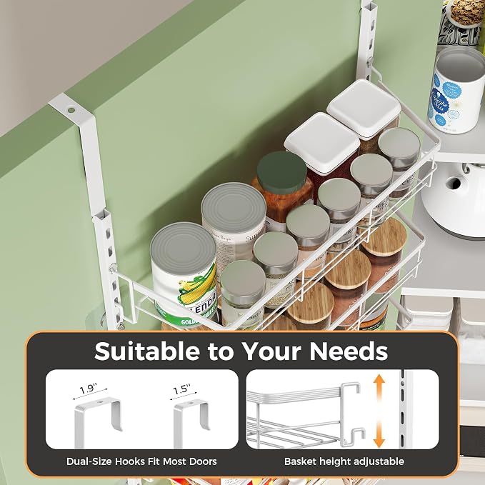 TOPCJ Over the Door Pantry Organizer,8-Tier Adjustable Heavy Duty Metal Hanging Storage Rack,Wall Mount Spice Shelf for Kitchen Bathroom Laundry Organization
