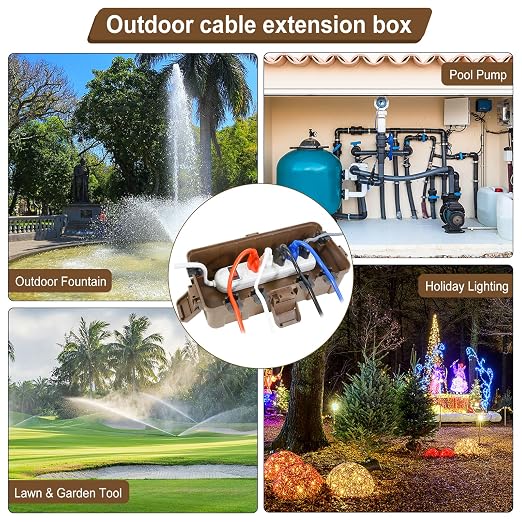 [2 Pack] Outdoor Electrical Box Waterproof, OUTDSPLY Medium Outdoor Electrical Box (11.6x5.2x4.1 inch) w/ 6 Cable Entry, Weatherproof Connection Box for Power Strip, Plug, Timer, Holiday Lights, Brown