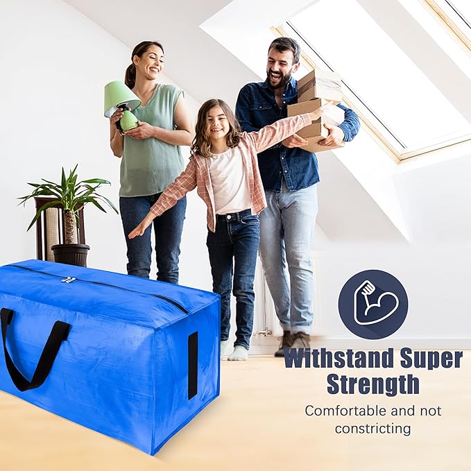 HOMESURE 8 Pack Large Strong Moving Bags with Zippers & Carrying Handles - Water-Resistant - Heavy Duty Storage Tote for Space Saving, Fold Flat, Alternative to Moving Box (Sky Blue)