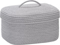 Sea Team Oval Cotton Rope Storage Basket with Lid, Lidded Woven Storage Bin, Nursery Storage Container, Diaper Caddy, Baby Shower Basket, Box, Organizer, 15 x 11 x 6.5 Inches (Medium, Grey)