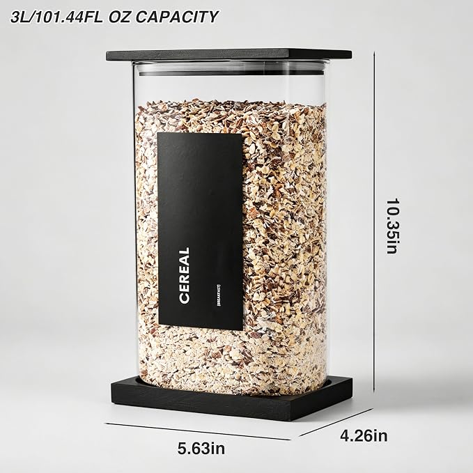 Glass Storage Jars with Bamboo Lids, 100oz Square Food Storage Containers for Kitchen Pantry Organization, Storage Canisters with Labels for Cereal Flour Beans Tea, Large Spice jars Seasoning Bottles