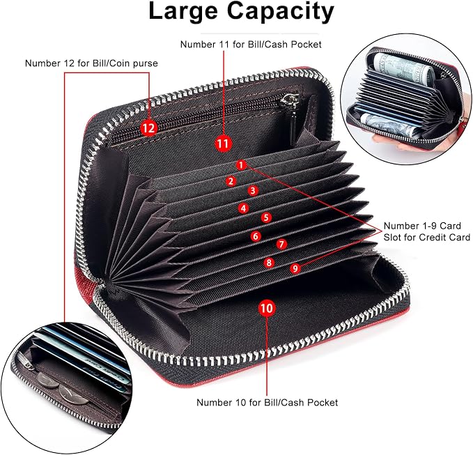 Credit Card Wallet, RFID Card Case Wallet, Zipper Card Cases Holder for Men Women, RFID Blocking, KeyChain Wallet, Compact Size Card Organizer Case for Women