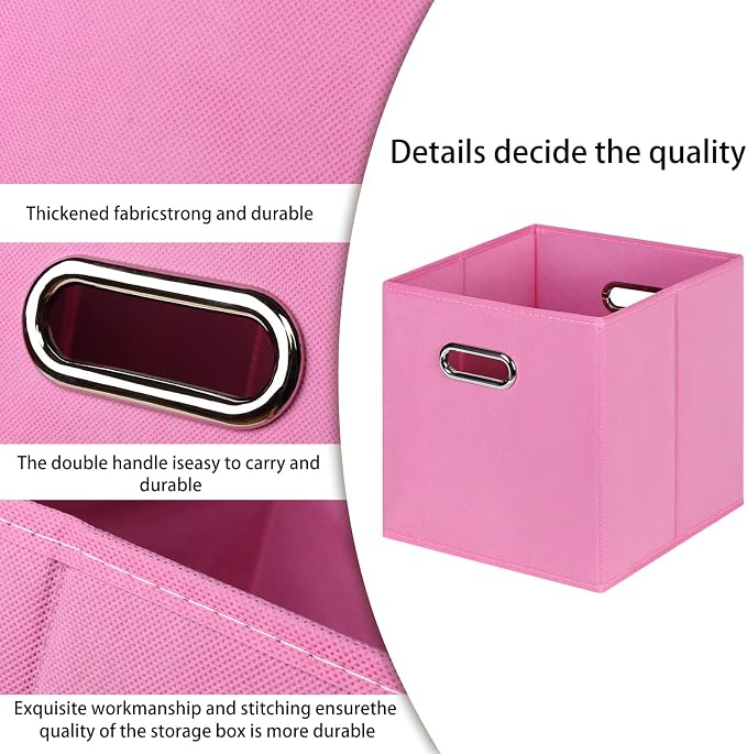 STOREONE Fabric Storage Bins Cubes Baskets Containers-(11X11X11) with Dual Handles for Shelf Closet, Nursery Home ， Bedroom Organizers, Foldable Set of 3 (Pink)
