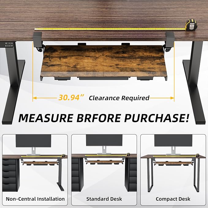 ETHU Keyboard Tray Under Desk, Ergonomic Corner Keyboard Tray with 180° Adjustable C Clamp for L Shape Desk 26.77" X 12.2" Easy to Install, Computer Keyboard Stand for Home and Office(Wood)