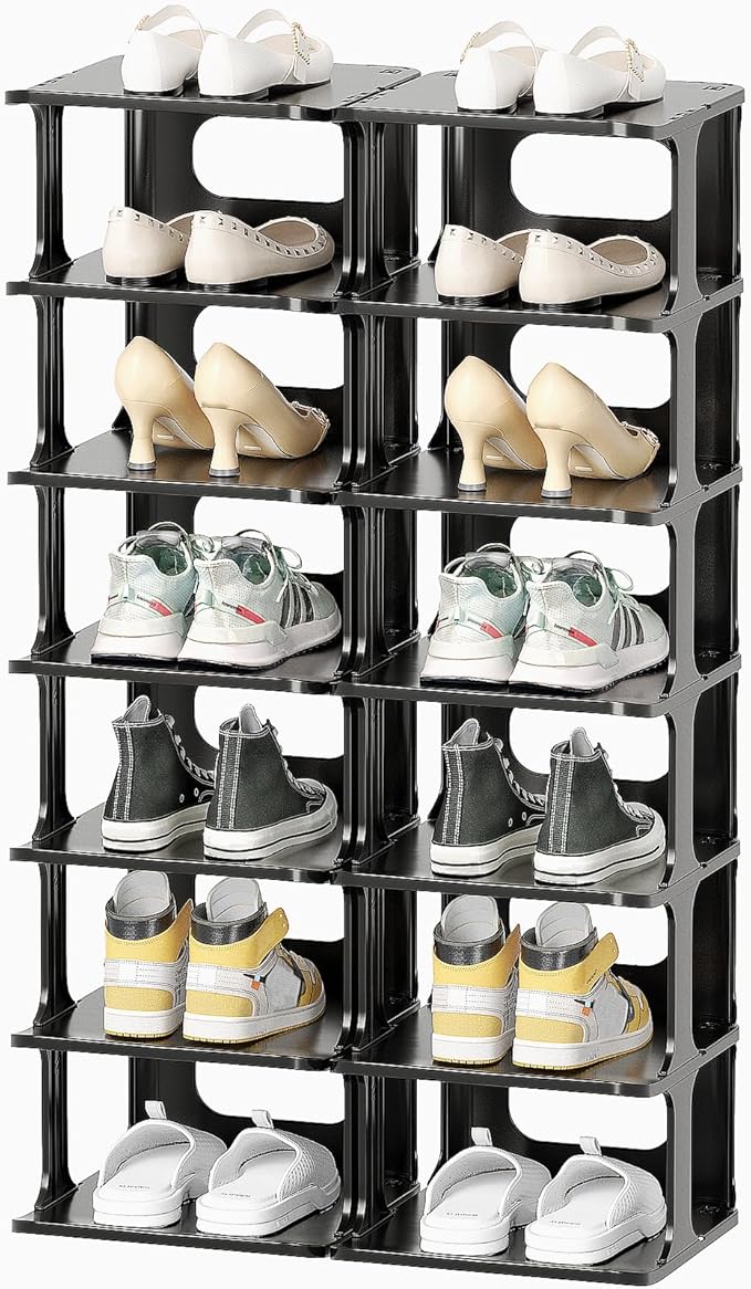 HAIXIN 14 Tier Vertical Black Shoe Rack for Front Door Entrance - Tall Shoe Organizer for Small Spaces, Closet Narrow Small Shoe Shelf Cabinet Free Standing Racks Holder Stand | Slim vertical shoe rack saves space, stackable modular design, easy to ass...