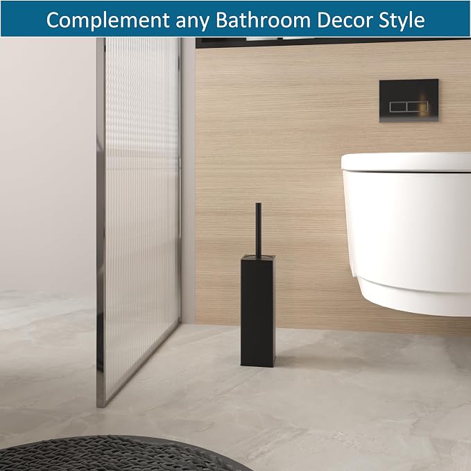 BVL Toilet Brush and Holder 2 Pack for Two Bathrooms, Matte Black | Two complete freestanding sets equip a main bath and guest bath, or two bathrooms in one home, apartment or rental.