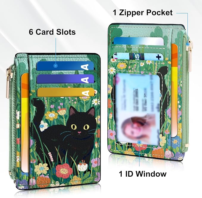 Tipmile Womens Credit Card Holder Wallet, Small Slim RFID Blocking Sleeve | Mini Tiny Cute ID Case, Minimalist Zipper Pocket Wallet, Thin Coin Purse, Mothers Gift