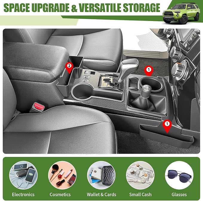 Center Console Organizer for 2010-2024 Toyota 4Runner Upgraded Hanging Armrest Box Extra Storage Gear Shift Side Tray for 4 Runner Interior Accessories(Fit 10-24/Hanging+Shifter Organizer)