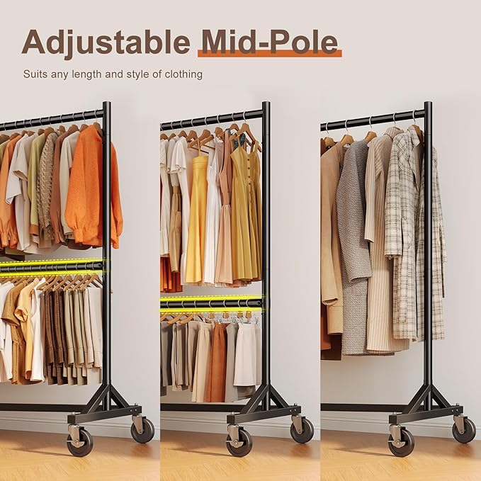 HOKEEPER Z Rack for Clothing Heavy Duty Clothes Rack Hold 550 LBS Commercial Garment Rack with Wheels Rolling Portable Z Base Rack for Bedroom, Laundry Room, Black, 22.8"D x 62.6"W x 87.8"H, 2 Packs