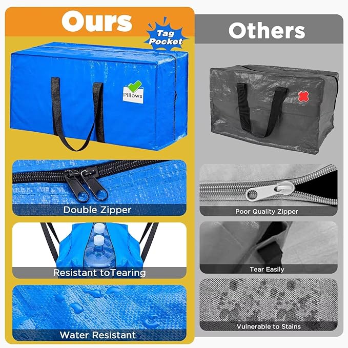 Extra Large Moving Bags Heavy Duty Storage Bags with Zipper Handles, BETU 8 Pack Clothes Storage Totes Bins Packing Moving Boxes, Moving Supplies for College Dorm Essentials, Space Saving, Blue