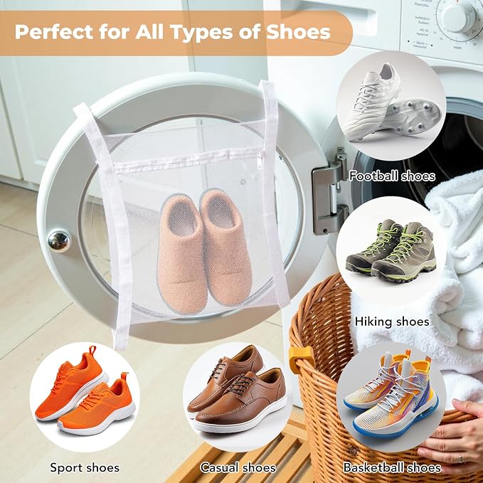 Shoe Dryer Bag, Mingting 2 Pack Large Wash Dry Net Bag 15.7x15.7 Inch for Sneaker Shoes Laundry Dryer Bags with Zipper and Strap for Most Dryers Door,White