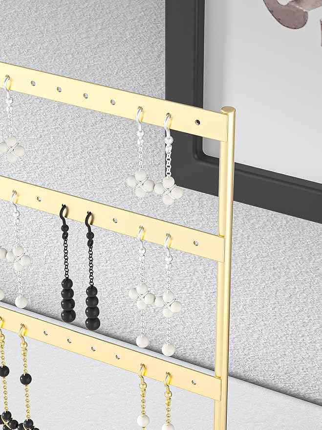 Julysky Earring Holder Organizer, Earring Stand, 4 Layers, Golden
