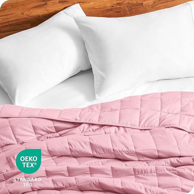 Bare Home Weighted Blanket Queen Size 20lb (60" x 80") for Adults - All-Natural 100% Cotton - Premium Heavy Blanket Nontoxic Glass Beads (Light Pink, 60"x80")