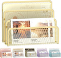 SUPEASY Mail Organizer for Desk, Mesh Metal Mail Holder Countertop with 3-Slot, Letter Sorter File Holder, Office Envelope Organizer for Mails (Gold)
