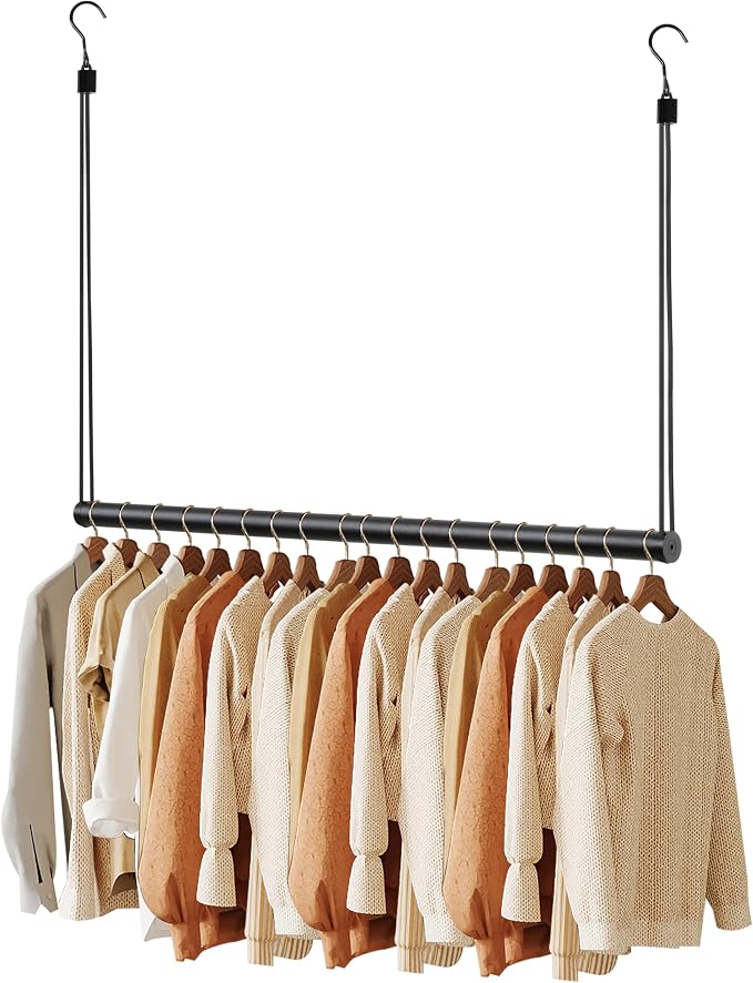 BaiNong Adjustable Closet Hanging Rod 40" Black Closet Rod Extender | Heavy Duty Double Hanging Closet Rod, Walk-in Closets, and Clothes Rack to Maximize Storage Space