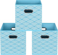 Fabric storage bins Cubes, Fabric Cube Organizer with Handle, Foldable Cube Bins for Cloth or Accessary Storage, 11x11x11, Set of 3, (Blue clouds)