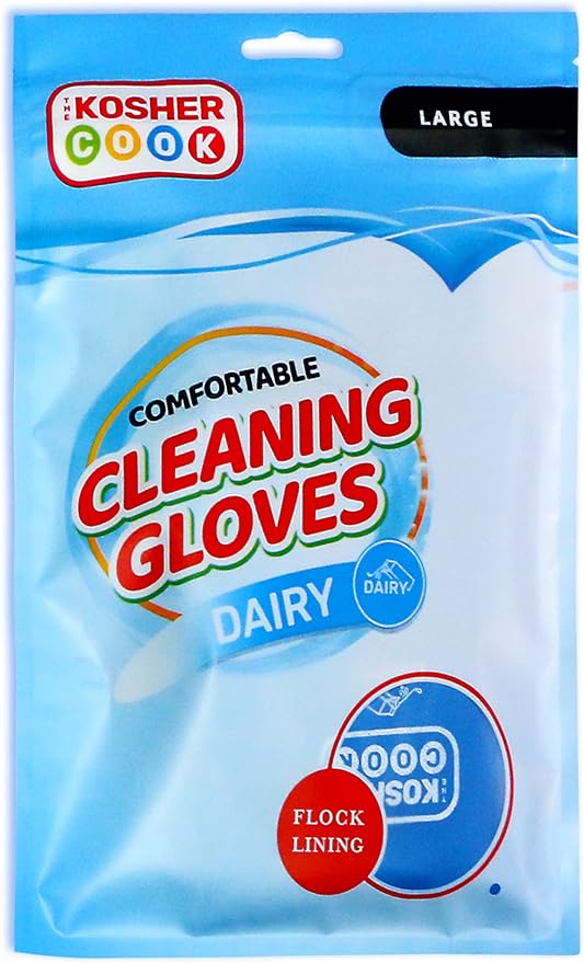 The Kosher Cook Dairy Blue Nitrile Cleaning Gloves, Comfortable Flock Lining and Top Durability for Dishwashing and Household, Large and Color Coded Home Kitchen Accessories