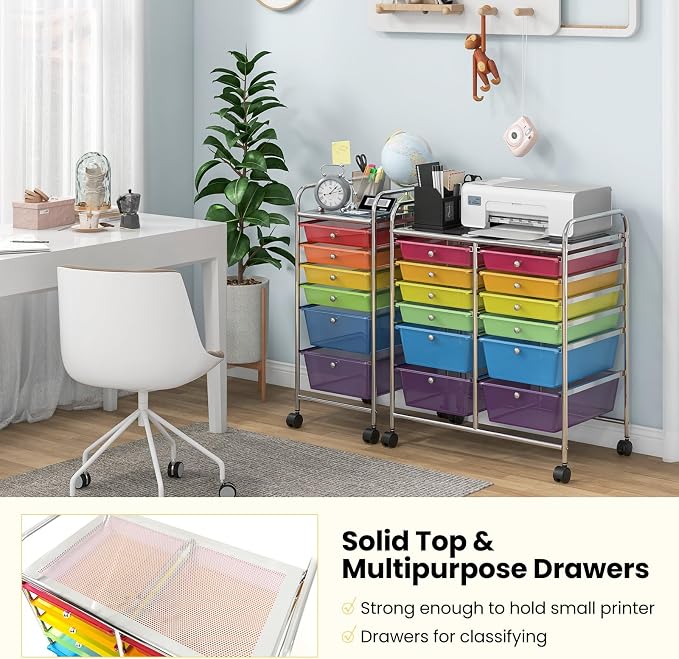 Giantex 12 Drawer Rolling Storage Cart Tools Scrapbook Paper Office School Organizer (Multicolor)